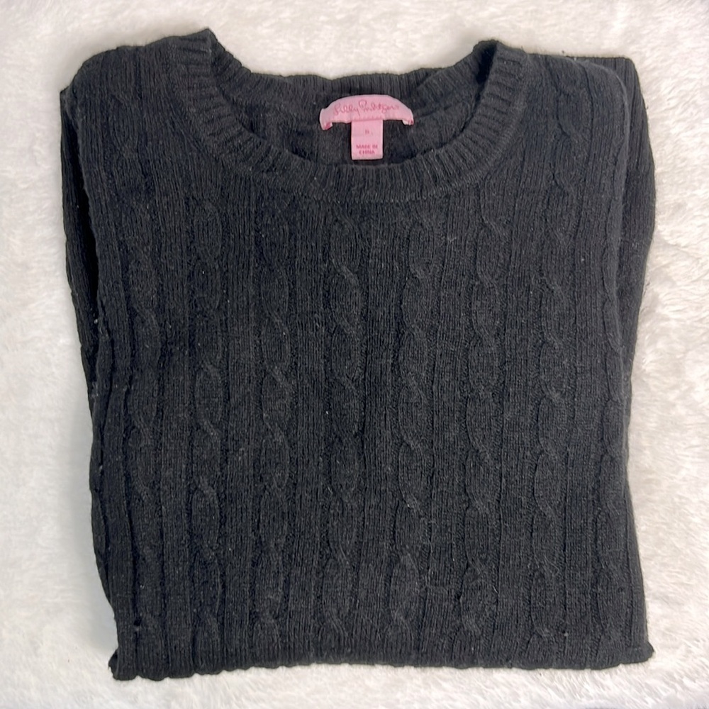 Lilly Pulitzer Black 100% Cashmere Cable Knit Sweater Size S